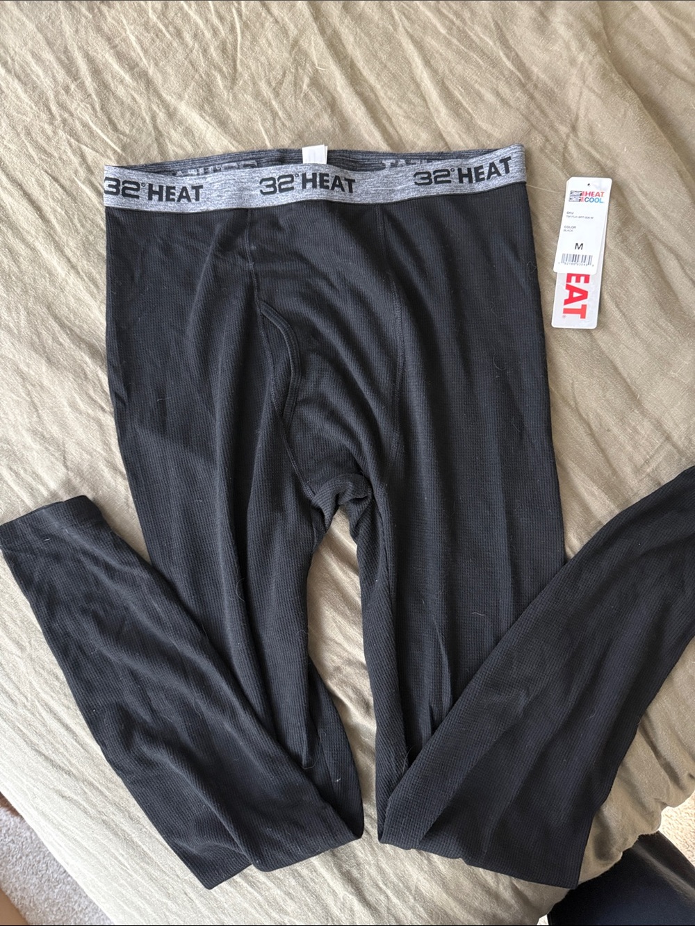 32 Degrees Men's Black Thermal Long Johns with Gray Waistband